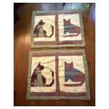 Pair of Machine Stitched Quilted Cat Pillow Shams