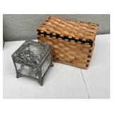 Glass Jewelry Trinket Box, AS-IS woven box