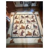 Machine Stitched Quilted Cat Motif Bedspread