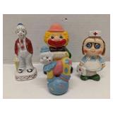 Lot of 4 ceramic clown figures