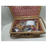 Group of crafting supplies in picnic basket