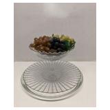 Pressed glass compote on 2 glass platters