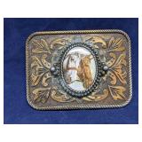 Brass belt buckle 'Horses'