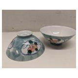 Lot of 2 Japanese Porcelain Sometsuke Rice Bowls