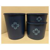 Set of 3 vtg Tupperware blue cannisters