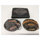 2 Harley Davidson belt buckles & Harley wallet