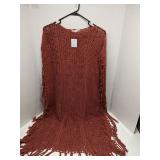 Free People Terra Cotta crocheted fringed poncho