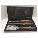 NIB Stainless grill set with wood handles
