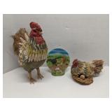 Lot of 3 chicken/rooster decor pieces
