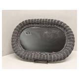 Oval wicker framed mirror 18x12