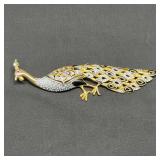 Vtg. Peacock Gold Tone Enamel Brooch Pin