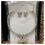 Black & White Beaded Necklace & Earrings