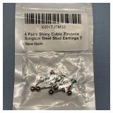 4 Pairs Shiny Cubic Zirconia Surgical Steel