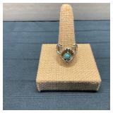 Boho Silver Tone Ring - Faux Turquoise Stone