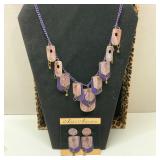 Purple & Pink Mixed Media Necklace & Dangle