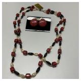 2 Strand Necklace Lucite Acrylic Beads W/Earrings