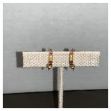 Gold Tone 6 Multi Colored Crystal Huggie Hoop