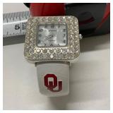 OU Genava Platinum Watch Square Face Rhinestones