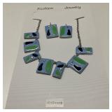 Abstract Enamel on Panels Necklace & Clip on