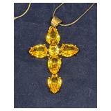 Silver-tone Citrine cross necklace