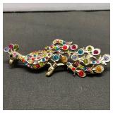 Peacock Multi-Colored Rhinestone Brooch Pin