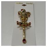 Large Gold Tone Jester Clown Brooch Pin