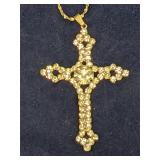 Silver-tone rhinestone cross pendant necklace
