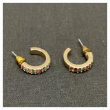 Gold Tone Rainbow Huggie  Hoop Earrings