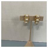 Gold Tone Faux Pearls & Rhinestones Earrings