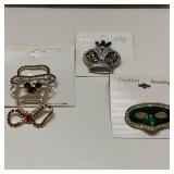 Lot of 3 Rhinestone Clown, Crown and Mask Brooch