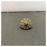 Signed Ana Flower Ring w/ Black Stones & Clear