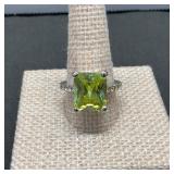 Silver Tone & Faceted Stone Ring With Eternity