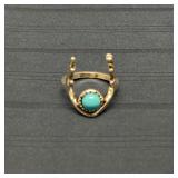 Boho Silver Tone Rustic Antler Faux Turquoise
