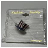 Patriotic Uncle Sam Top Hat Brooch Pin