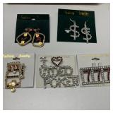 4 Brooches Pins 1 Pair Earrings with Rhinestones