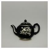 AJC signed (?) Silver Tone Black Enamel Teapot