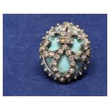 Rhinestone & Silvertone stretch ring with