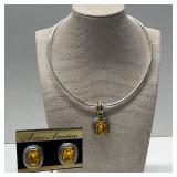 Gold Tone Abstract Metal Choker Necklace &