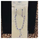 Silver Tone Necklace w/ Cear & Blue Rhinestones