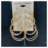 4 Pair of Golden Twisted Hoop Earrings Gold Tone