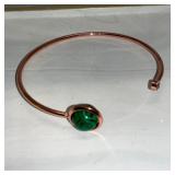 Rose Gold Tone Open Bangle w/Peacock Stone &