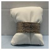 Silver Tone Multi-Strand Hammered Cuff  Bracelet