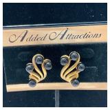 Gold Tone Pierced Earrings with Black Stone