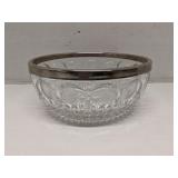 9' Cut glass serving bowl w/ silverplate rim
