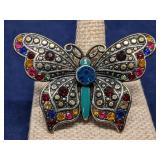 Rustic silver-tone butterfly stretch ring