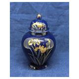 Japanese cobalt blue ginger jar, floral print