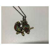 Vintage Style Bronze Rhinestone Owl Necklace