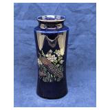 Japanese cobalt blue vase with a peacock 8'