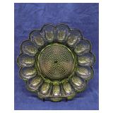 Green pressed glass deviled egg tray 11'