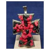CJ red and black stone cross pendant